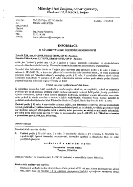 Informace o návrhu výroku územního rozhodnutí