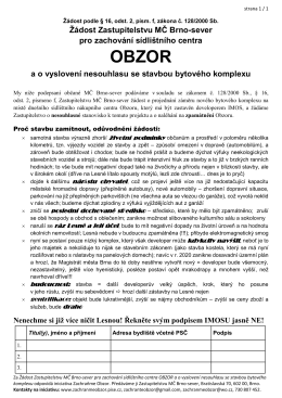 Žádost Zastupitelstvu MČ Brno-sever pro zachování sídlištního