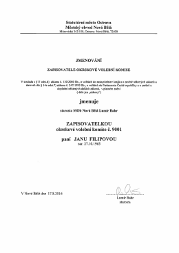 Volby - jmenovéní zapisovatele okrskové volební komise