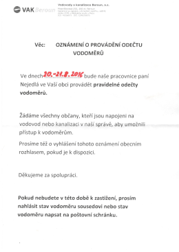 Oznámení o provádění odečtu vodoměrů