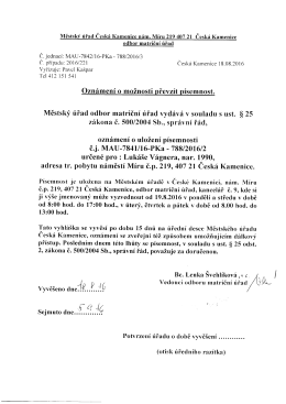 Oznámení o možnosti převzít písemnost