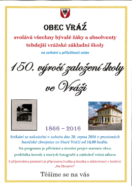 Pozvánka na oslavy 150.výročí založení školy ve Vráži