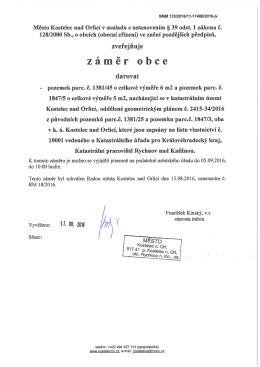 Záměr obce darovat pozemek v k.ú. Kostelec nad Orlicí