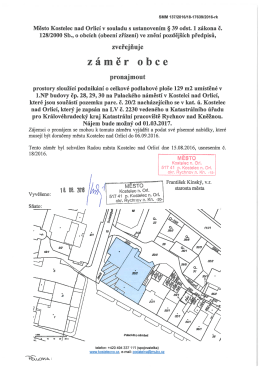 Záměr obce pronajmout prostory v k.ú. Kostelec nad Orlicí