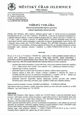 Stanovení přechodné úpravy provozu vydané