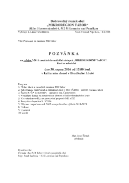 Pozv&aacute;nka na jedn&aacute;n&iacute; Mikroregionu T&aacute;bor