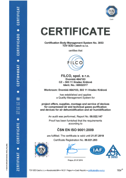 ISO 9001:2009 - Filco spol. s ro