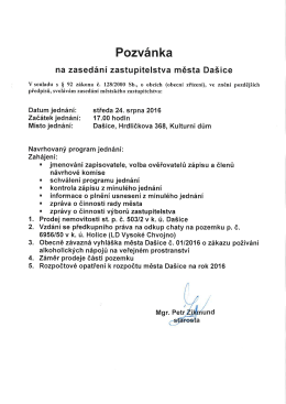 Pozvánka na zasedání zastupitelstva 24. 8. 2016