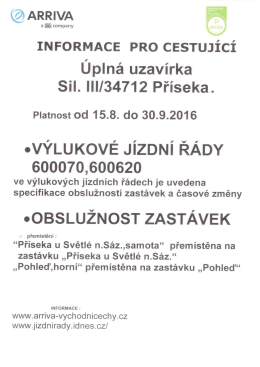 Arriva - Informace pro cestuj&iacute;c&iacute; během uzav&iacute;rky