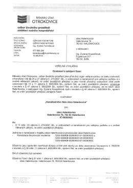 Veřejná vyhláška - o schválení "Kanalizačního řádu