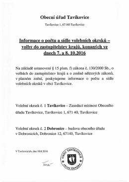 Informace o počtu a sídle volebních okrsků