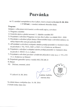 Pozvánka na 12 zasedání zastupitelstva obce