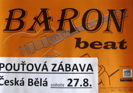 Pozvánka na pouťovou taneční zábavu Baron Beat 27.8.2016