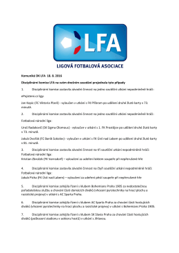 Komuniké DK LFA 18. 8. 2016 Disciplinární komise LFA na