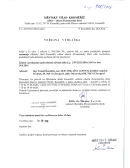 veřejná vyhláška, Ing. Tomáš Řezníček, náměstí Svobody