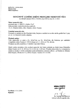 Oznámení záměru změny pronájmu nemovité věci