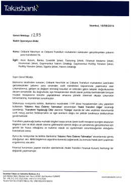 Citibank NewYork ve Citibank Frankfurt muhabirleri