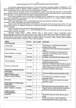 İlan Metni - Kahramanmaraş S&uuml;t&ccedil;&uuml; İmam &Uuml;niversitesi