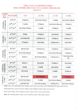 2016-2017 Kurs Programı - ÖZEL ESAYAN ERMENİ İLKÖĞRETİM