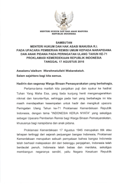 Sambutan Menkumham pada Upacara Pemberian Remisi Umum