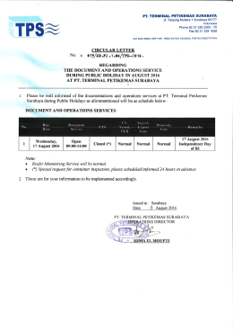 Jadwal Pelayanan Operasional dan Dokumen Selama Hari Libur