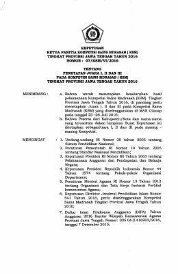 (KSM) Tingkat Provinsi Jawa Tengah Tahun 2016