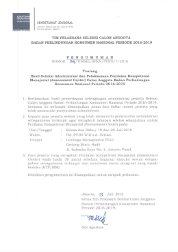 Hasil Seleksi dan Administrasi Calon Anggota BPKN 2016
