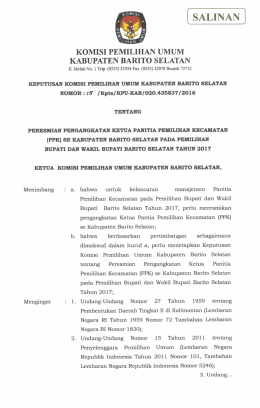 Keputusan KPU Kabupaten Barito Selatan No 15
