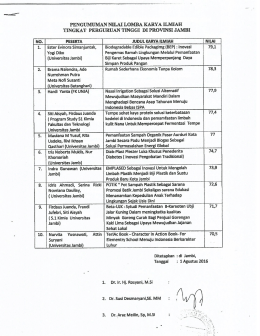 Page 1 PENGUMUMAN NILAI LOMBA KARYA ILMIAH TINGKAT