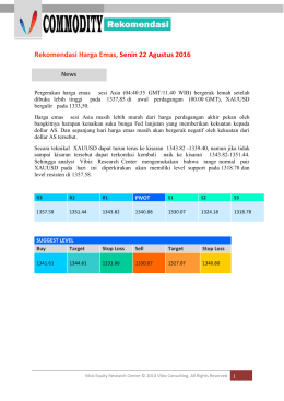 Rekomendasi Harga Emas, Senin 22 Agustus 2016