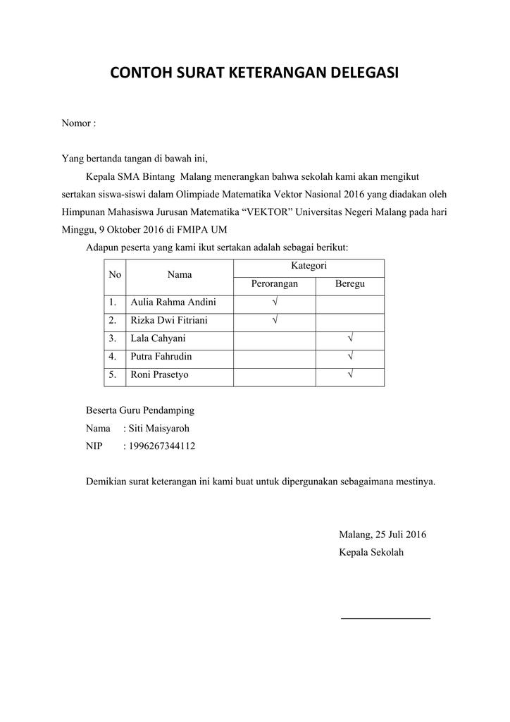 Contoh Surat Delegasi Lomba Sekolah - SuratMenyurat.net