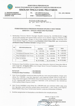 Biaya Pendidikan Program diploma IV semester I