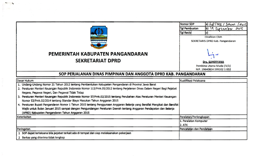 Sop Perjalanan Dinas Pimpinan Dan Anggota Dprd Kab Pangandaran