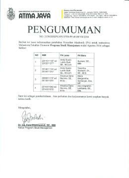 Pengalihan PA mulai Agustus 2016 - Universitas Katolik Indonesia