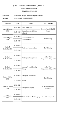 Jadwal Kuliah Keterampilan Belajar 2016-2017