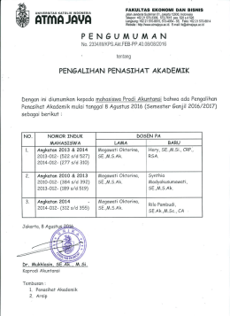 Pengalihan Penasehat Akademik - Universitas Katolik Indonesia