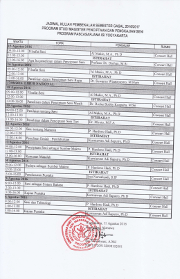 Jadwal Kuliah Pembekalan Magister Penciptaan dan Pengkajian Seni