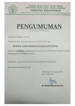 PENGUMUMAN PANGGILAN MAHASISWA FK UNISSULA