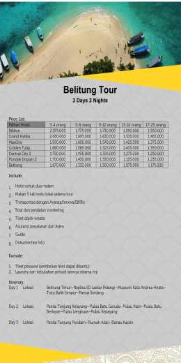 [Bello.id] Price List – Jelajahi Serunya Belitung