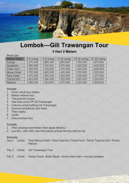 Price List – Jelajahi Serunya Lombok dan Gili Trawangan