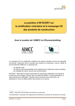Position d`AFOCERT et de l`AIMCC sur la certification volontaire et le