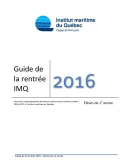 Guide de la rentrée IMQ - Institut maritime du Québec