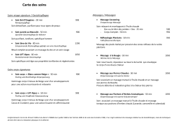 Carte des soins - Au Cheval Blanc