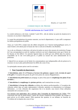 COMMUNIQUE DE PRESSE Comité sécheresse du 5 août 2016