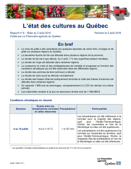 L`état des cultures au Québec, rapport numéro 6