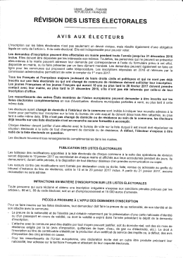 Publi&eacute; le 17 ao&ucirc;t 2016 Inscrivez vous sur les listes &eacute;lectorales