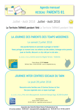 Agenda des actions parentalité juillet-août 2016