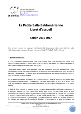 Livret d`Accueil de la LPBB - La Petite Balle Baldomérienne, Club de