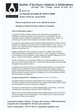 Atelier D`&eacute;criture Cr&eacute;ative 2016