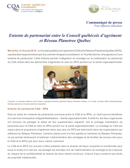 Entente de partenariat entre le Conseil québécois d`agrément